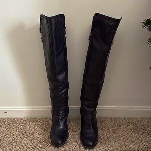 black leather boots with 3inch black wooden heels